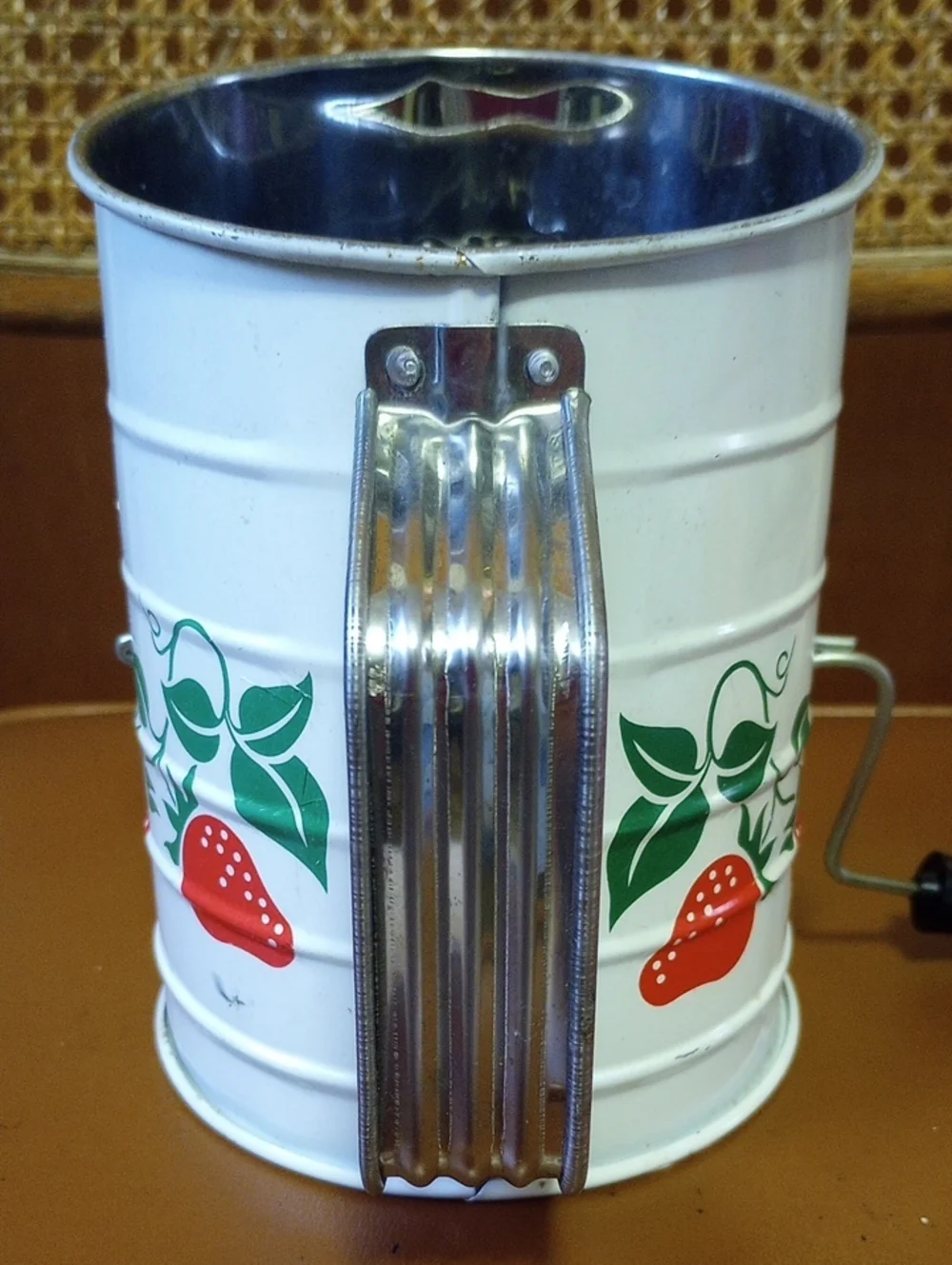 Teleflora Vintage Decorative Sifter. White w/ Red & Green Painted Strawberries